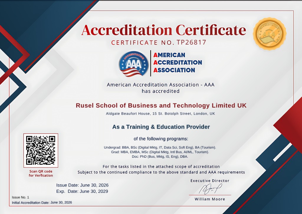 Euro American Institute affiliation for Rusel School of Business and Technology Limited UK