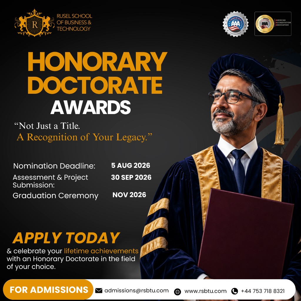 Honorary Doctorate Awards — nomination deadline 5 Aug 2026